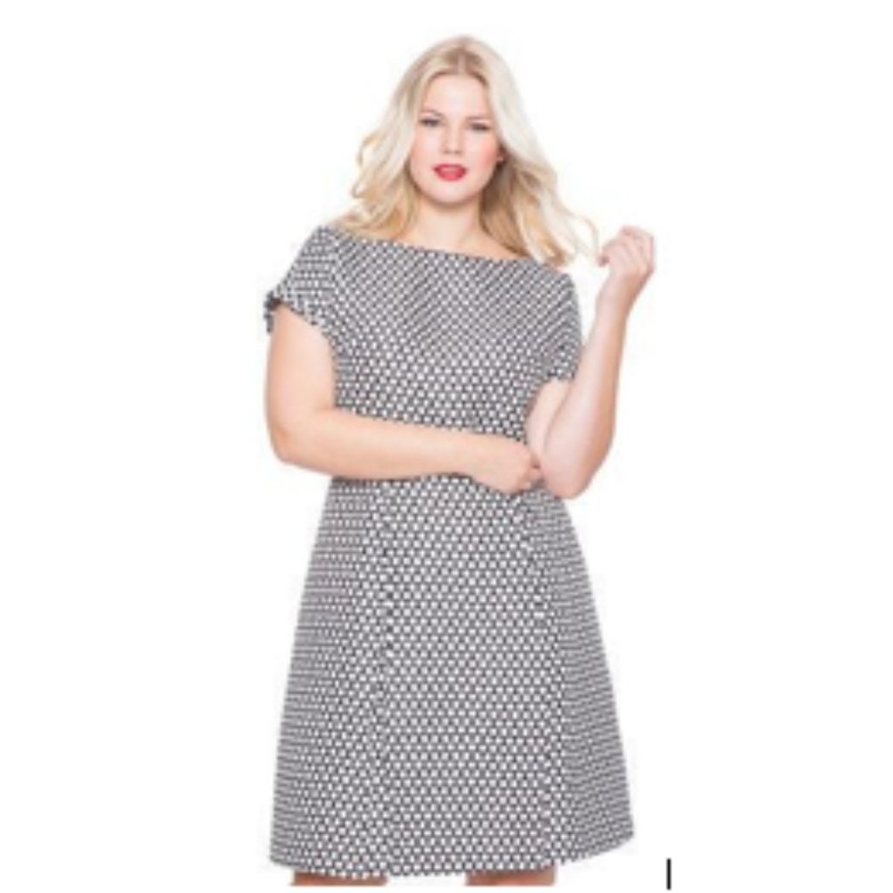 Eloquii Jacquard Boatneck Fit and Flare Dress